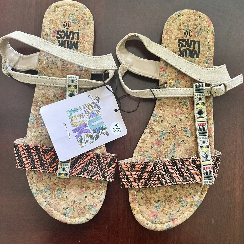 MUK LUKS Sandals Women's Size 10 Orange Flat Cork New‎